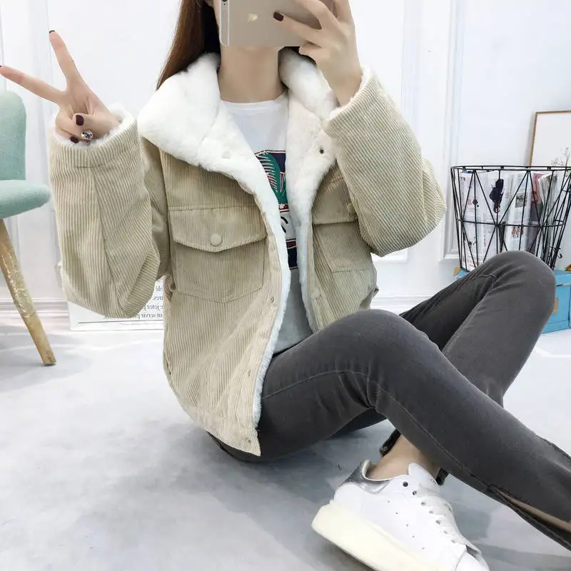 Женская однотонная осенняя куртка с отложным воротником Повседневная зимняя из