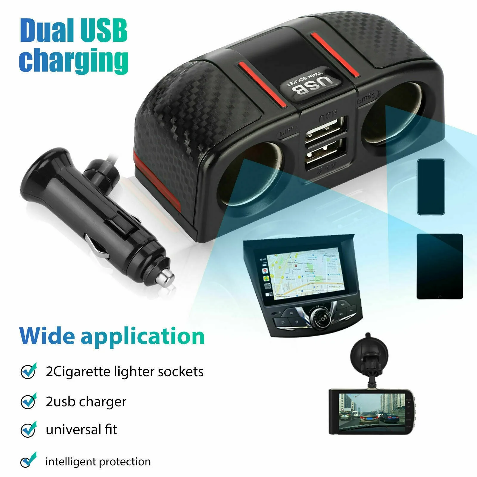 

Автомобильный разветвитель с двумя USB-портами, 12 В