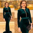 Изумрудно-зеленое мусульманское вечернее платье для женщин с длинным рукавом 2021 Русалка Дубай арабское вечернее платье бархатные платья для вечеринок