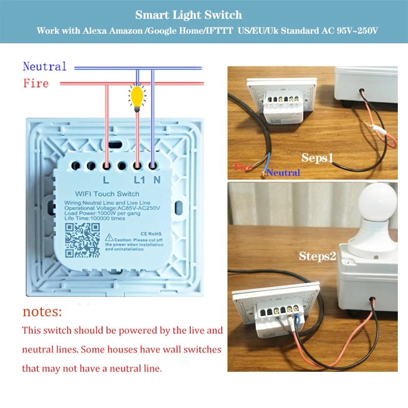 Беспроводной Выключатель EU/UK 220V-100 умный светильник 1 Gang 2 3 2Way работает с Alexa Google Home
