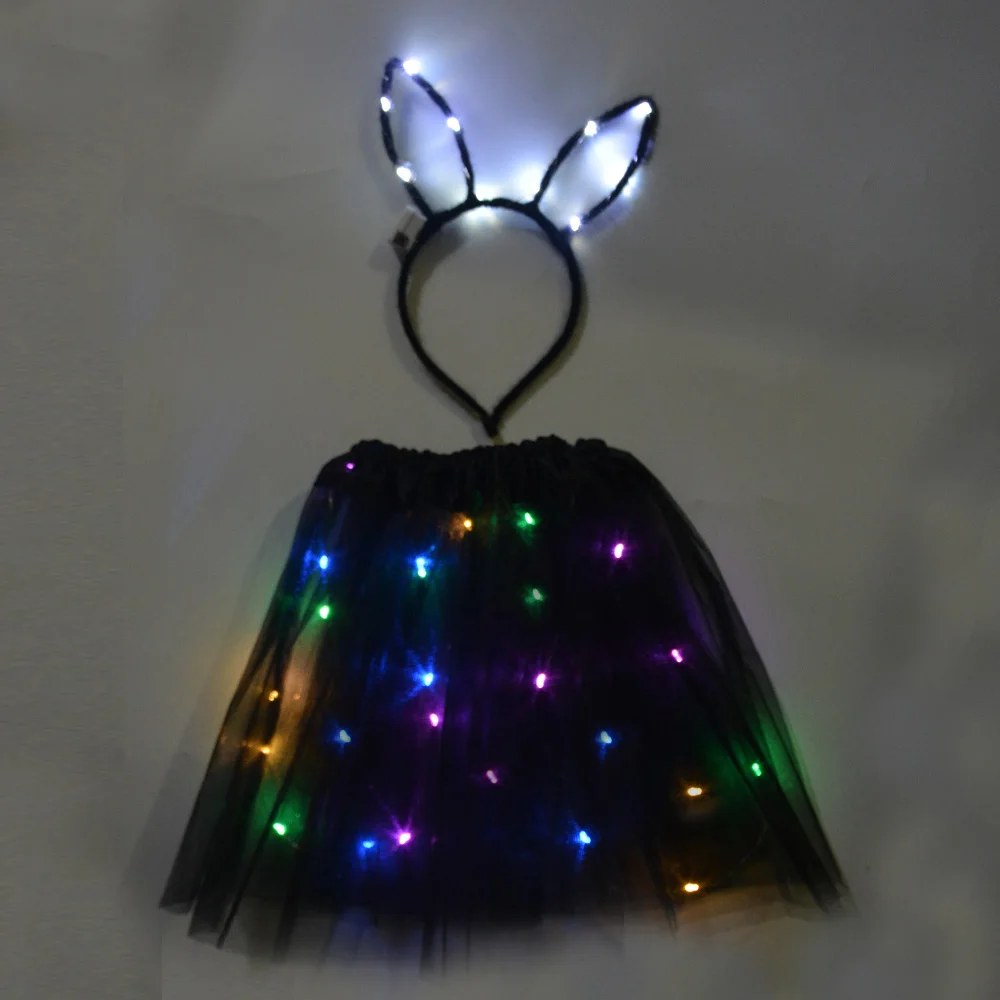 bunny black Светодиодный светильник балетные пачки на проволоке Кот кролик ухо Корона повязка юбка светящаяся неоновая вечеринка подарок на день рождения Хэллоуин СВЕТОДИОДНЫЙ одежда Рождественское украшение - Цвет: bunny black