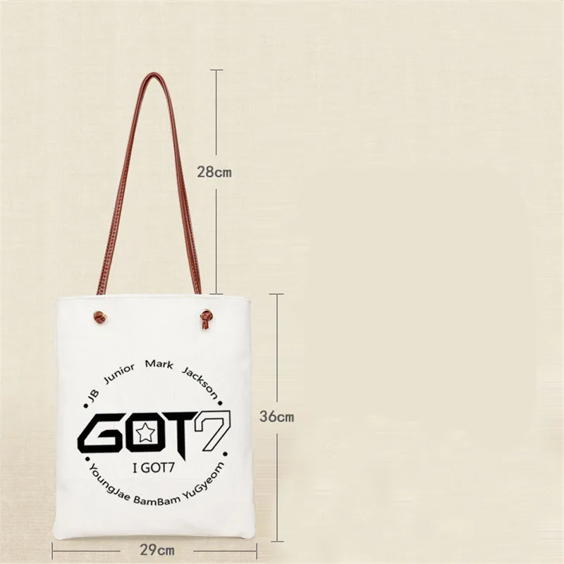 Got7 BAMBAM MARK JACKSON JinYoung YoungJae YuGyeom JB the Same Diagonal Tote Bag Shoulder Canvas Black and White for Shopping | Канцтовары