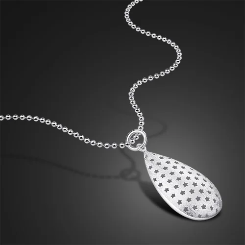 

High Quality Solid 925 Sterling Silver Hollow Star Pattern Water Drops Pendant Fashion Woman Necklace Long Chain Jewelry
