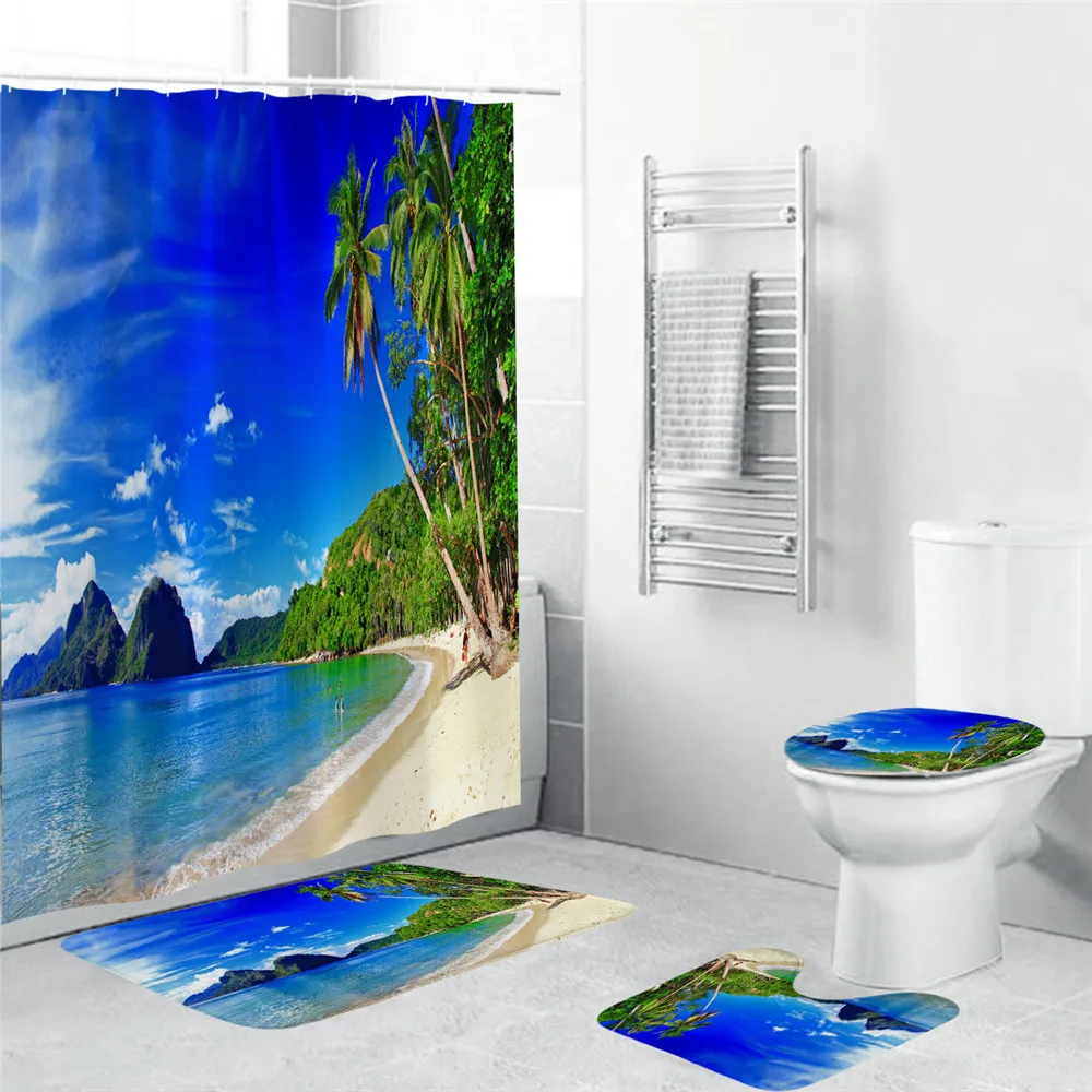 

Waterproof Shower Curtain With Hooks 3D Landscape Painting Shower Curtain Bathroom Bathing Curtains