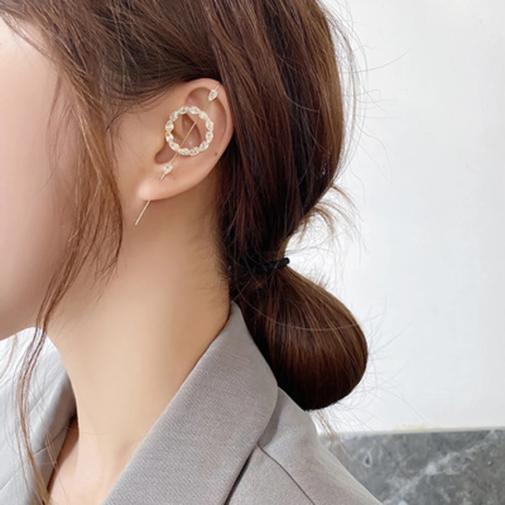 

1PC Fashion Zircon Geometric Rhinestones Earrings Female Trend Cool Piercing Ear Hanging Ear Bone Clip Jewelry Women Gift