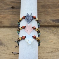 7 chakra stone 8mm round beads carve fox head bracelets lapis rose quartzs opal cord knotted handmade adjustable bracelet qc2043