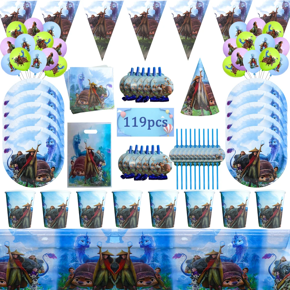 

119pcs Raya and The Last Dragon Birthday Party Decor Kids Stitch Disposable Tableware set Baby Shower Girl Birthday Party Supply