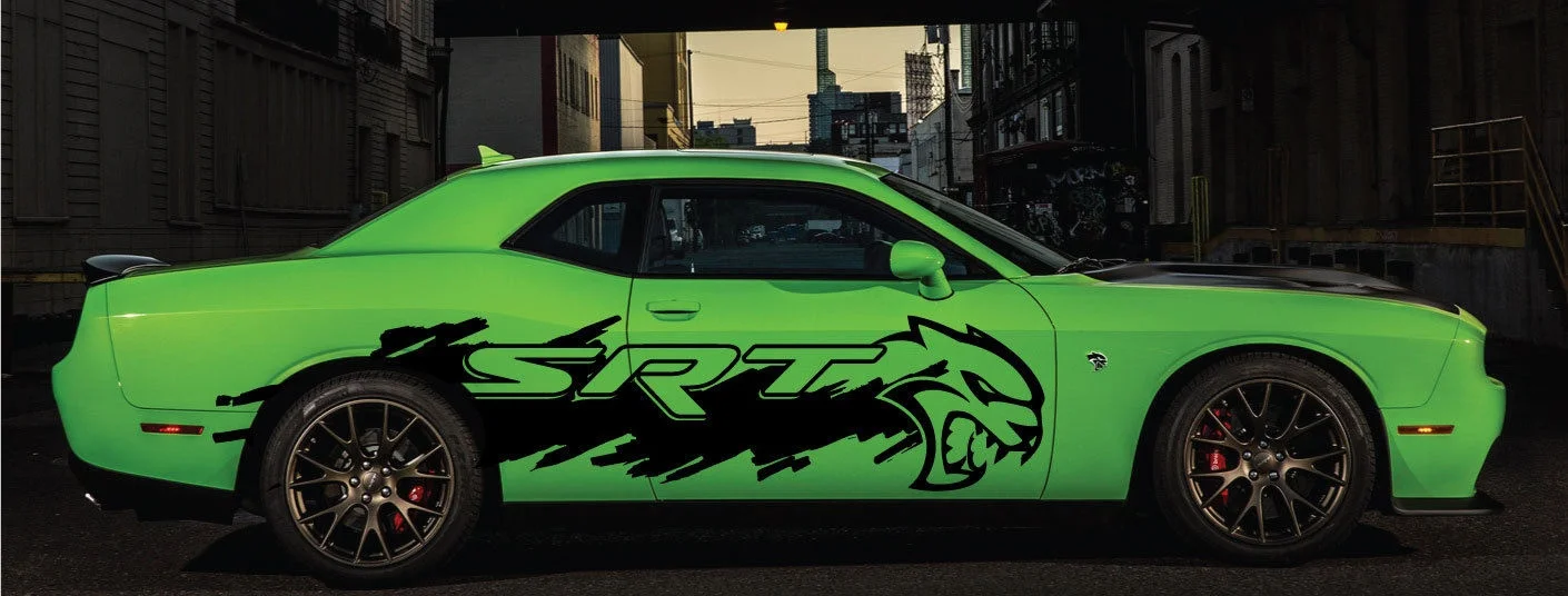 Для 2 шт. Dodge Challenger Charger SRT Hellcat Splash Grunge виниловая наклейка Graphic Hell Cat|Наклейки на