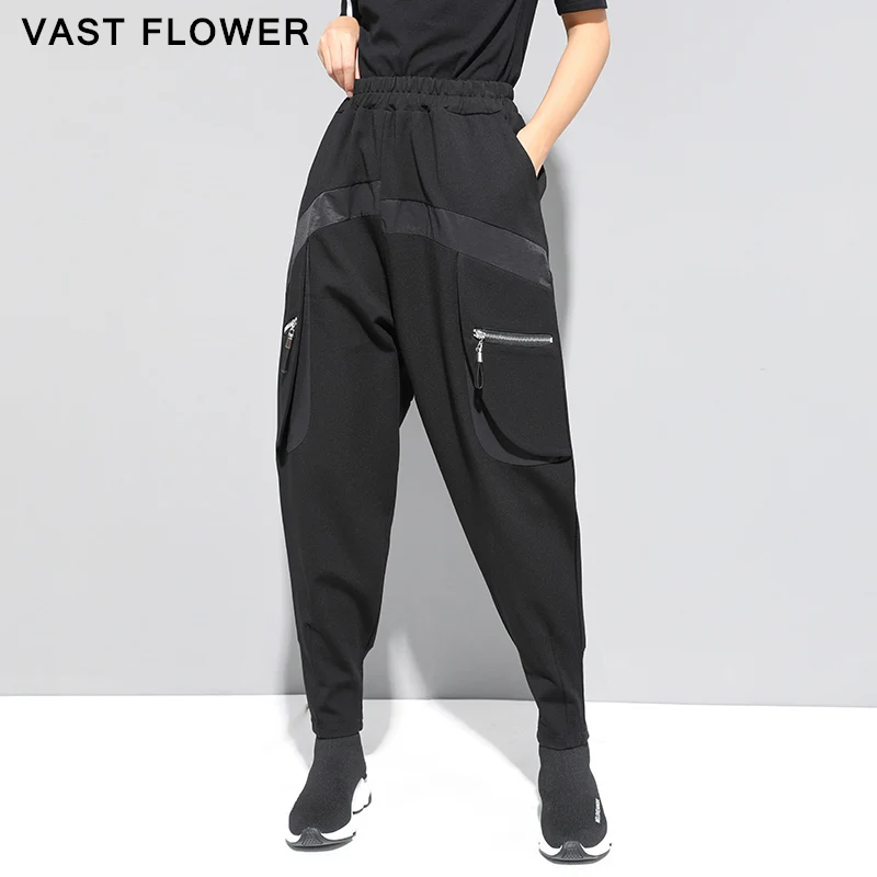 

Шаровары женские черные на молнии с карманами и высокой талией, Осень-зима 2020, утепленные Модные свободные повседневные брюки с эластичным поясом