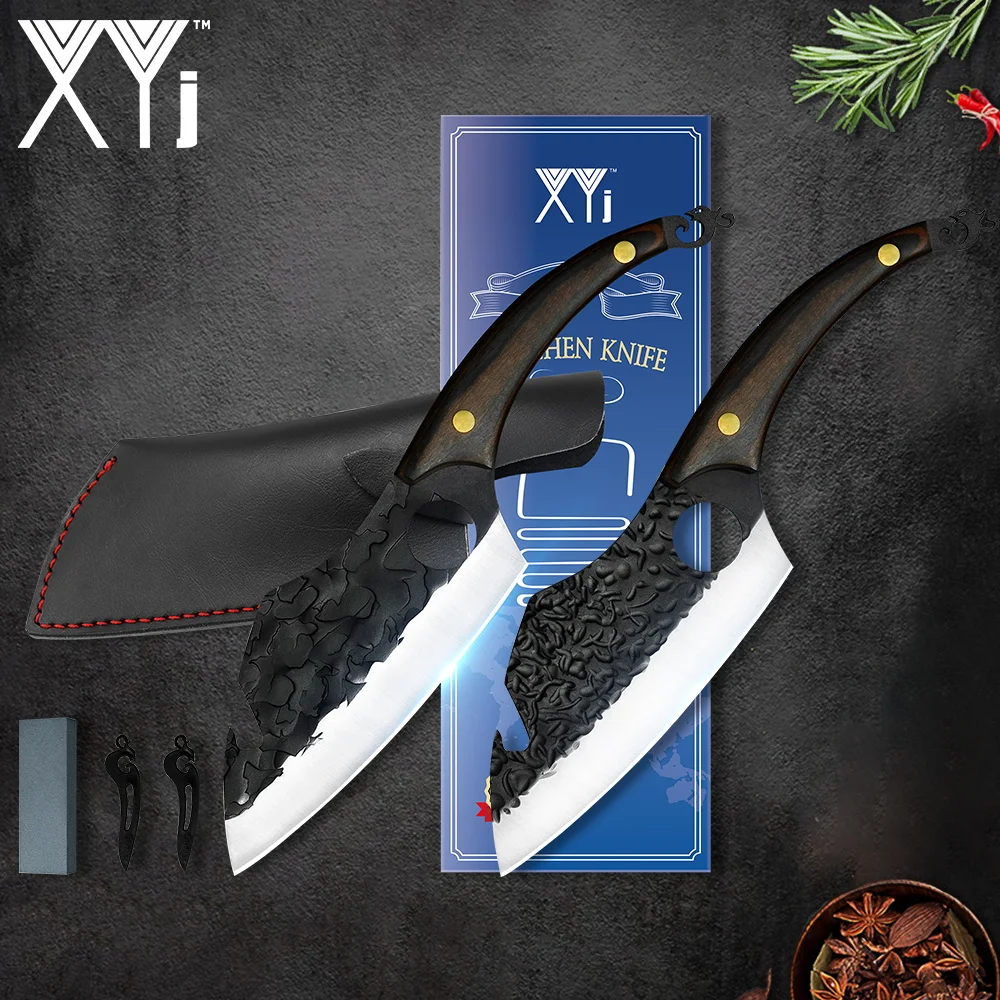

XYj 6.5'' INCH Tactical Chef Knife Full Tang Cleaver Butcher Slicer Gift Box Sharpener Stone Survival Hiking Camping Tools