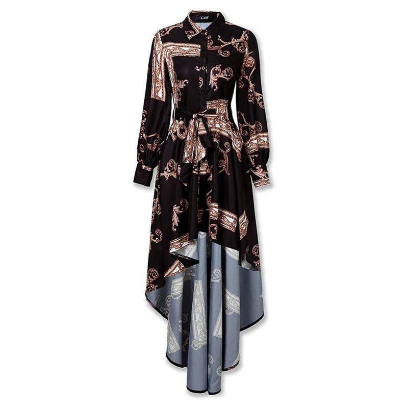 Новое модное женское асимметричное платье с отложным воротником и цветочным