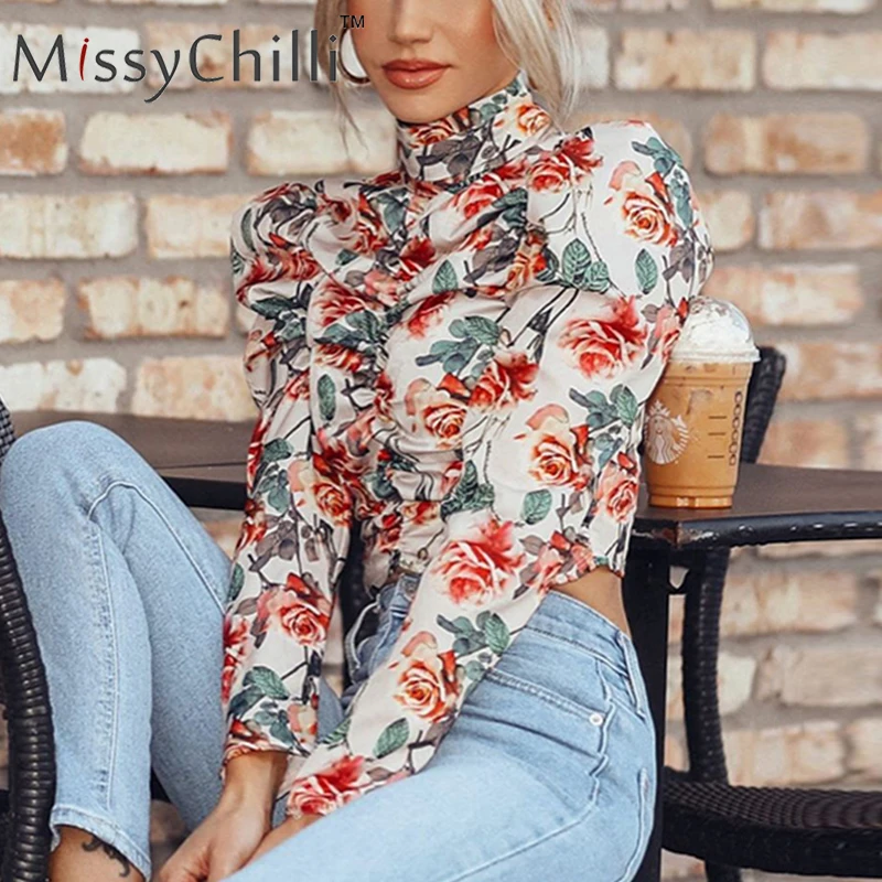 MissyChilli Роза цветочный принт Boho укороченная блузка рубашка для женщин Элегантная