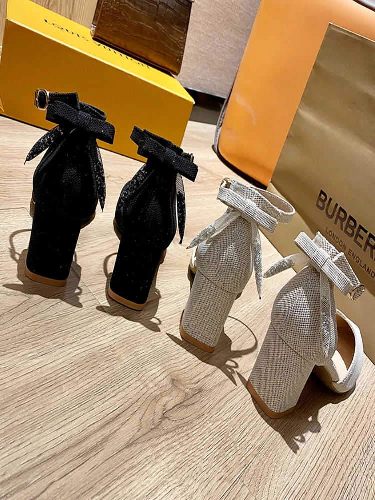 

Crrcrrcrr Ladies Comfortable Buckle Ankle Strap Pointed Toe Square Heels Women Sweet Fashion Leisure Elegant Shallow Shoes