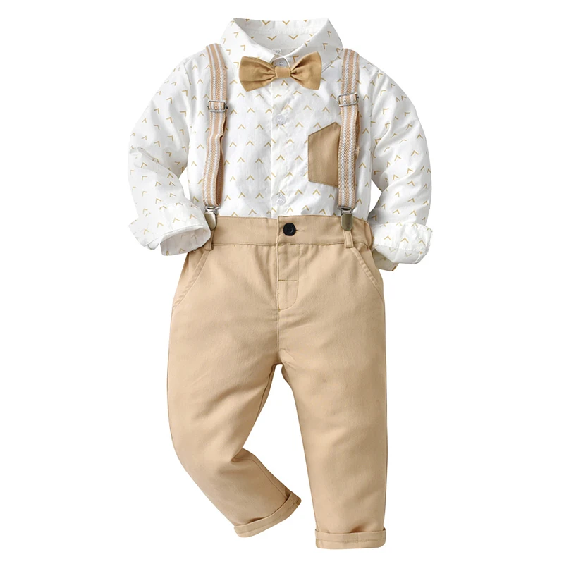 Erkek bebek giyim seti elbise takım elbise papyon + pantolon setleri parti düğün yakışıklı çocuk giyim erkek giyim