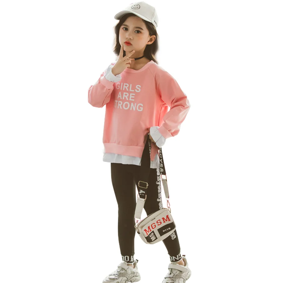 Детская одежда толстовка с буквенным принтом + леггинсы комплект из 2 предметов