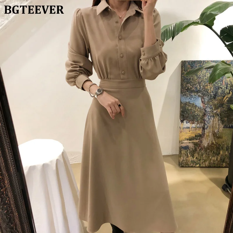 BGTEEVER OL Стиль отложной воротник однобортное Приталенное кружевное женское платье