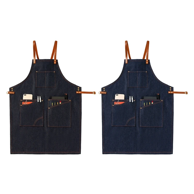 

Chef Apron Cotton Canvas Cross Back Adjustable Apron with Pockets for Men & Women