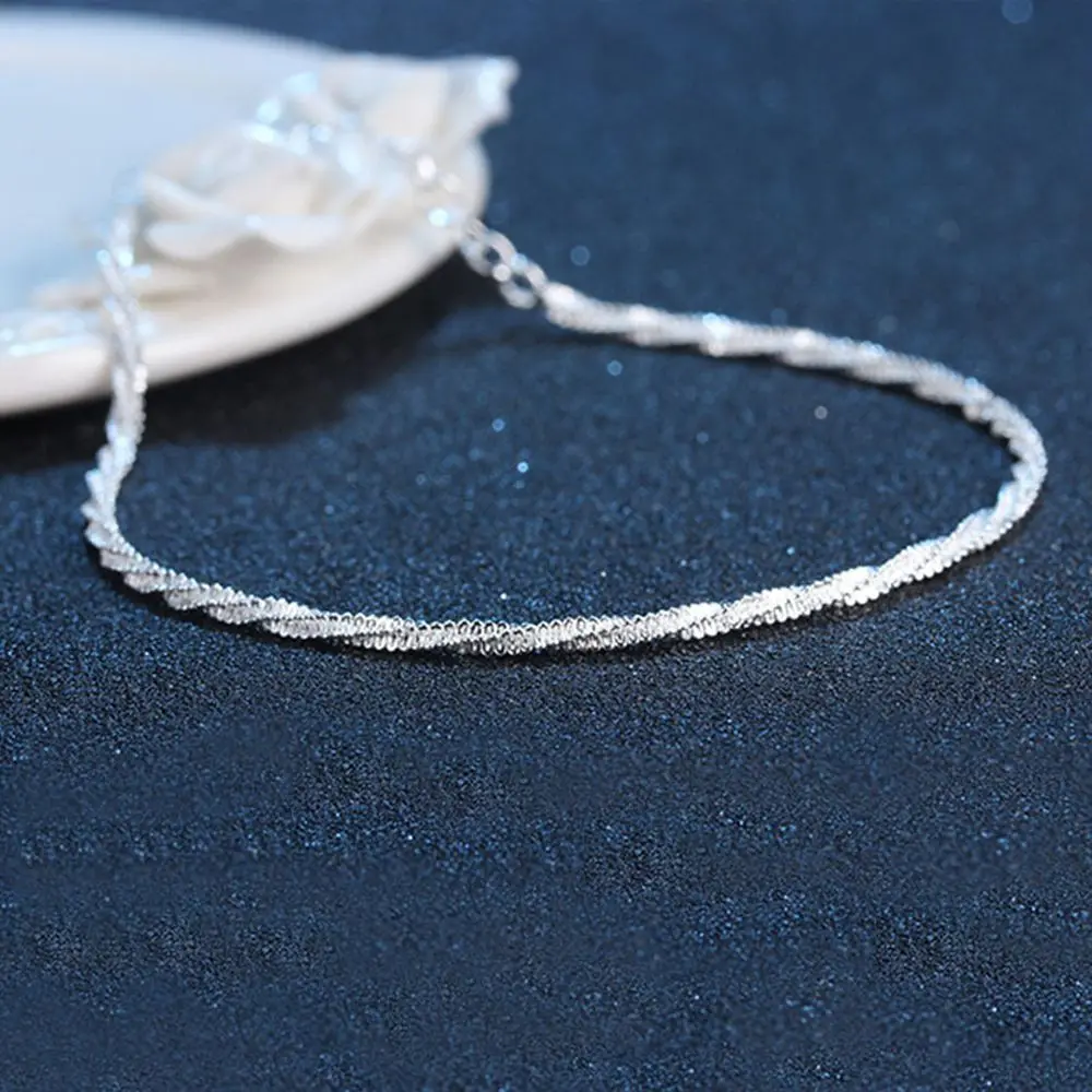 Thin Stamped Silver Plated Shiny Chains Anklet For Women Girls Friend Foot Jewelry Leg Bracelet Barefoot |
