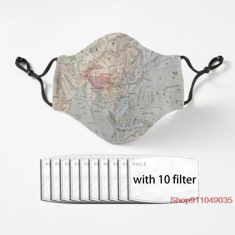 

Europe and Asia antique map 1800s Adult Facial Mask Dust Reusable Polyester Face Mouth Mask