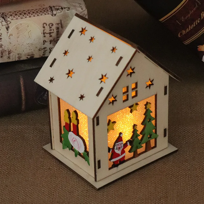 Фестиваль Diy деревянный дом с светильник рождественская елка украшение для дома