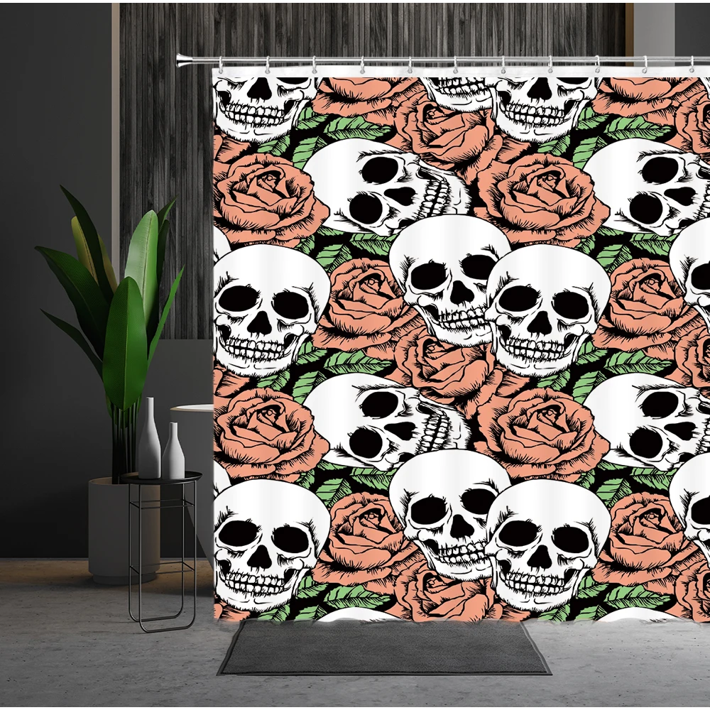

Штора для душа с ужасами на Хэллоуин, цветочный узор, череп, роза, украшение для вечеринки, товары для дома и ванной комнаты, шторы из полиэст...