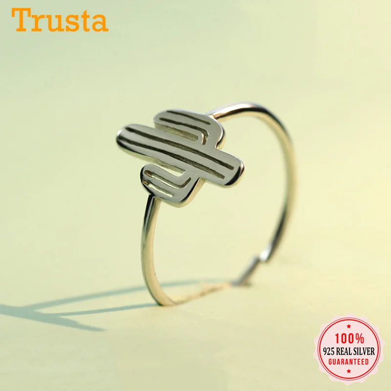 Женское кольцо С КАКТУСОМ Trustdavis регулируемое из настоящего серебра 925 пробы для