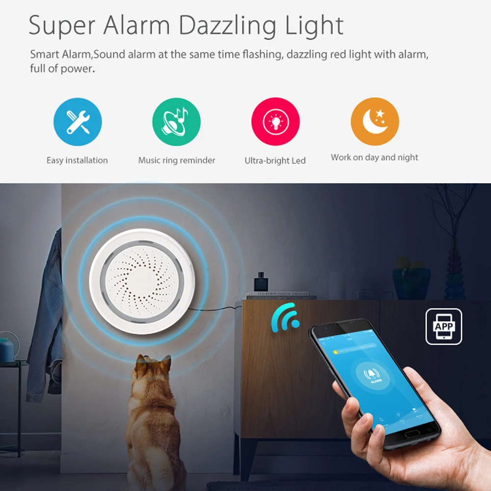 Haozee 3 в 1 Wifi сирена сигнализация связь с датчиком температуры и влажности Tuya Smart Life