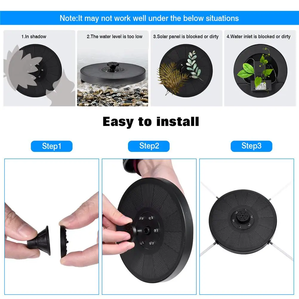 

7V/3W Solar Fountain IP68 Waterproof Pools Fountains Colorful 6 Lights Swimming Pump Panel Solar Powered Fountains Garden Decor