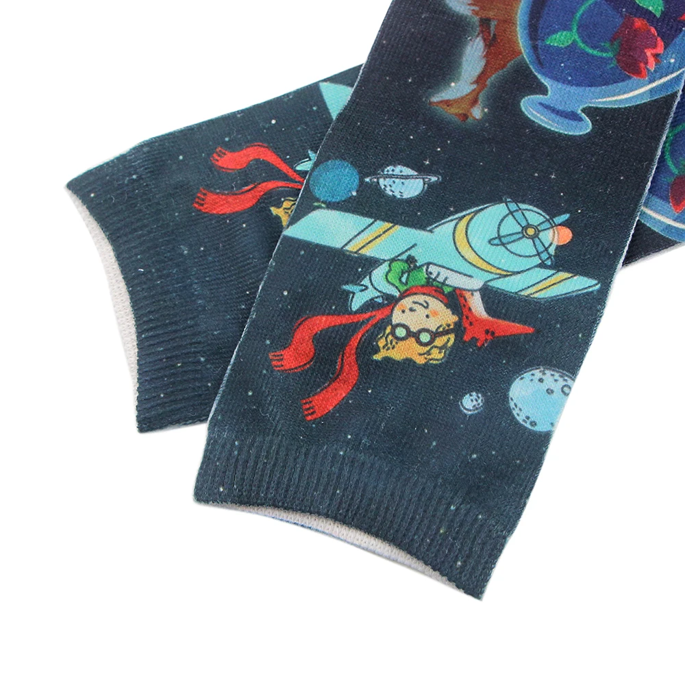 SP696 1 Pair The Little Prince Cartoon Fashion Sports Short Socks for Children Women Girls 3D Printed Pattern Socks