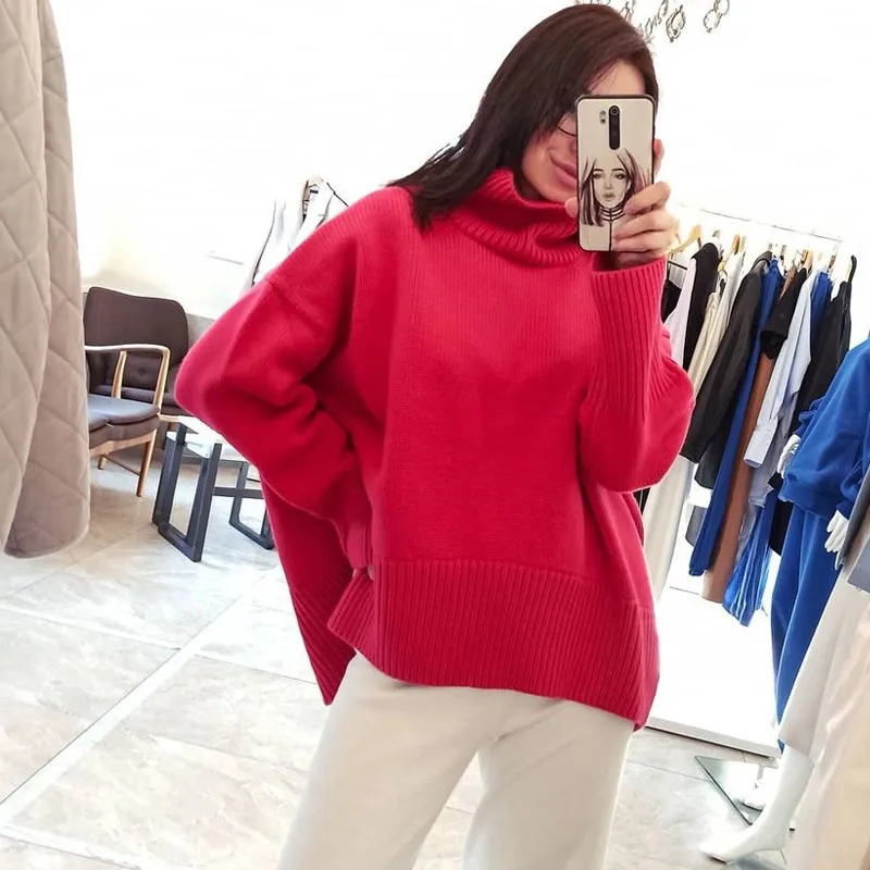 

2021 однотонный модный Женский Повседневный пуловер с длинным рукавом, осенне-зимний свитер, свободная одежда