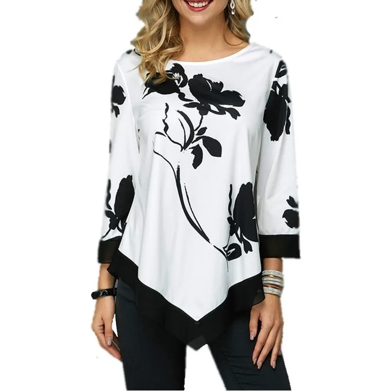 2019 Autumn Plus Size Shirt Floral Tshirt Women Laydies Office Top Long Sleeve Casual T Work shirts | Женская одежда
