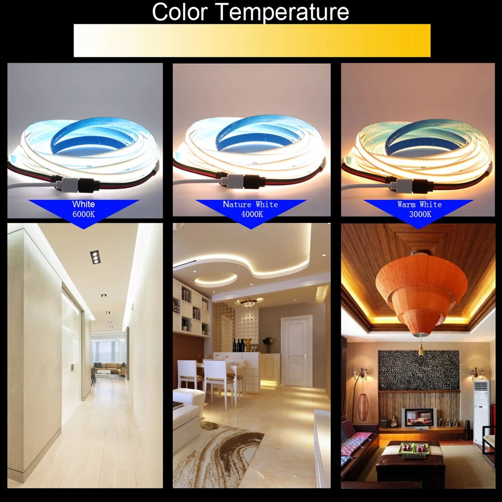 CCT/RGB/RGBW COB LED Strip Light High Density Flex LED Tape Light Dimmable FOB Linear Ribbon DC12V/24V images - 6