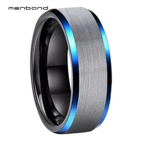 black men ring blue tungsten carbide wedding ring with beveled brushed finish 8mm comfort fit