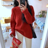 Hot Simple Women Twisted Fresh New V-Neck Knitted Basic Chic Stylish All-Match Solid Loose Korean Version Female Sweaters