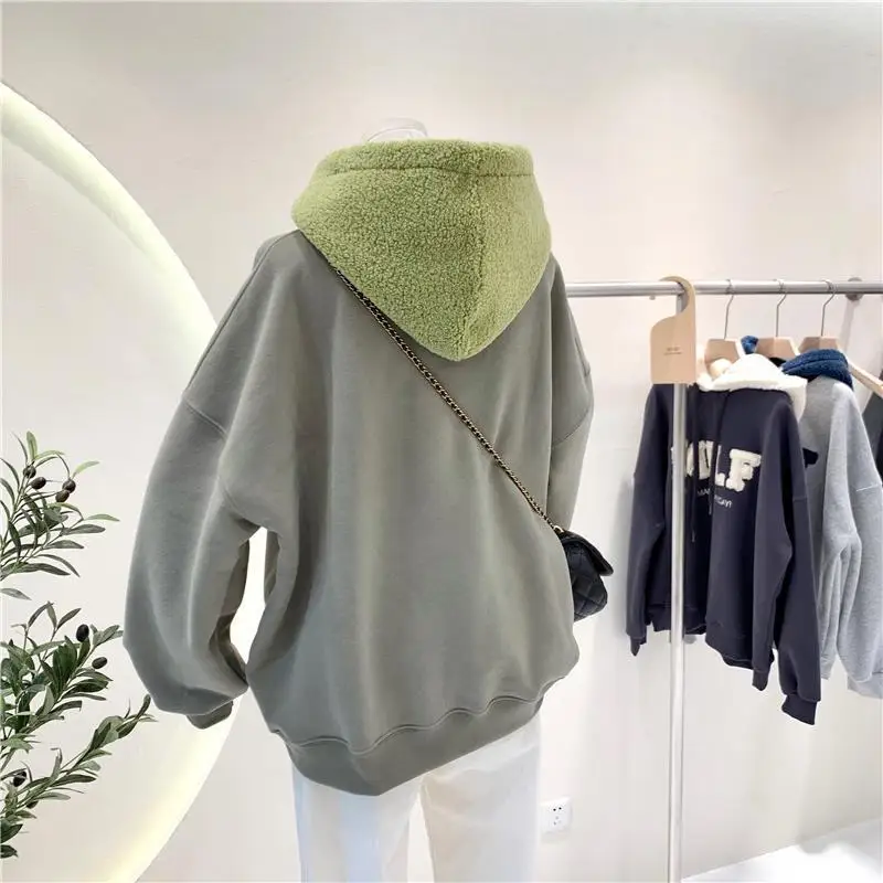 

2021 Jasje Vrouwelijke Harajuku Stijl Hooded Winter Koreaanse Losse Luie Stijl Sweatshirt Mooie Oversized Kpop