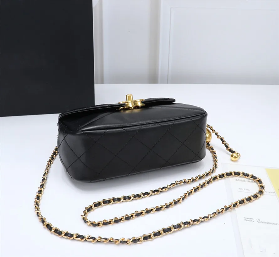 

New Classic Women's Genuine Leather Shoulder Bag Black White gold chain Handbag Bags Ladies Handbags
