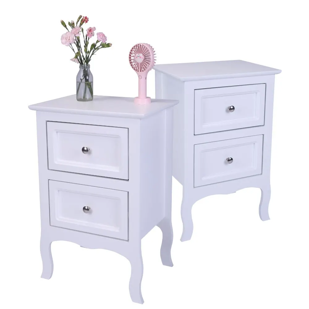 

2pcs Night Table Country Style Two-Tier Night Tables Large Size White For Home Bedroom Bedside Table Office Locker Sturdy In Use