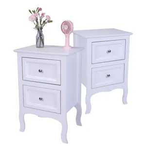 2pcs Night Table Country Style Two-Tier Night Tables Large Size White For Home Bedroom Bedside Table Office Locker Sturdy In Use