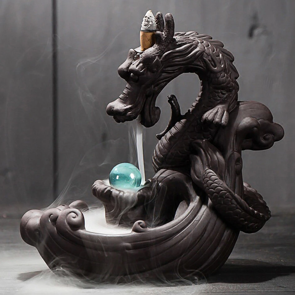 

Backflow Incense Burner give 20Pcs Incense Cones Dragon With Crystal Ball Creative Ceramic Incense Holder Censer