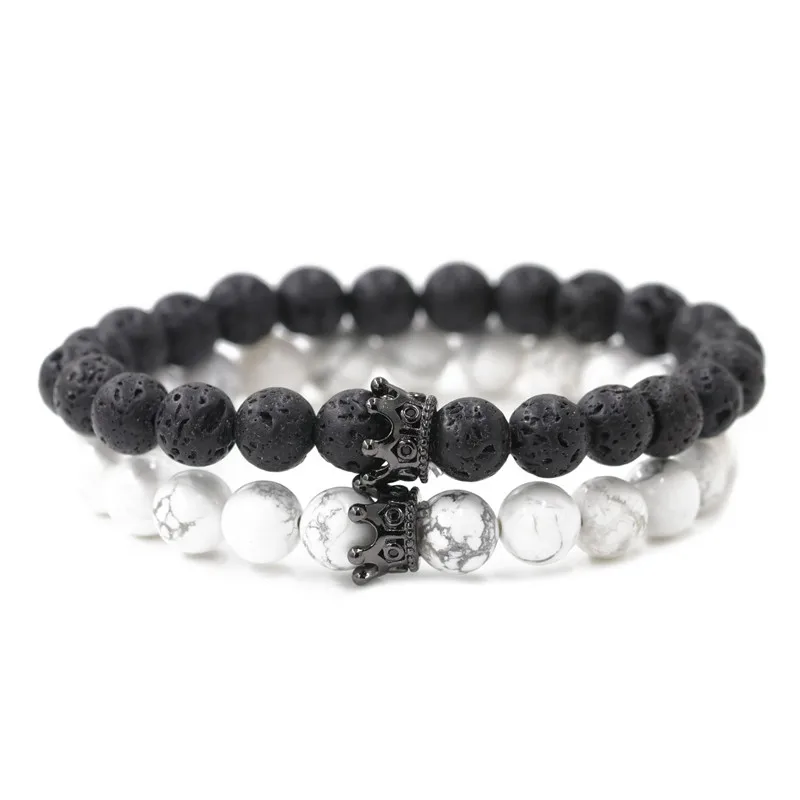 2 шт./лот черные бусины из природного камня лунный камень Лава браслет мужской