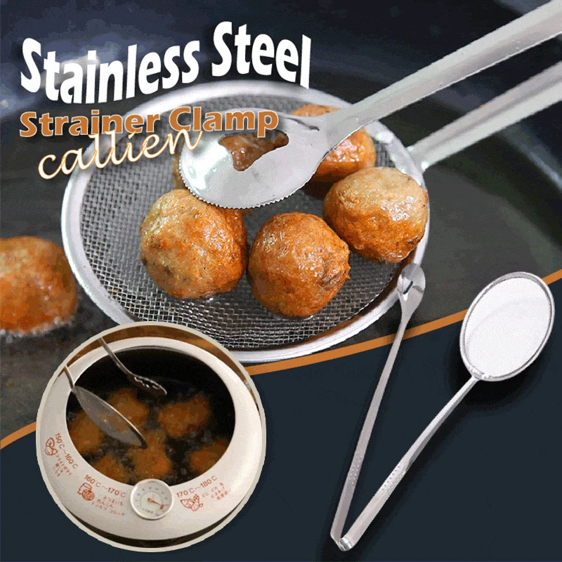 

Stainless Steel Strainer Clamp Multi-functional Filter Spoon With Clip Food Kitchen Oil-Frying BBQ Filter Stainless Steel Clamp