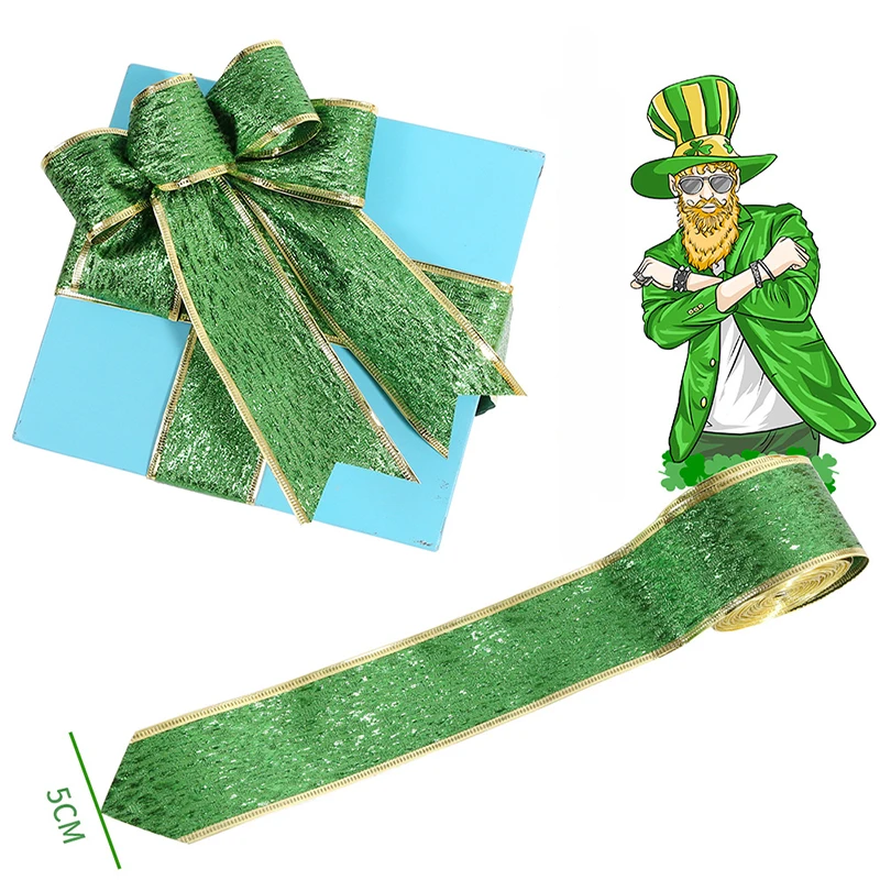 

New St. Patrick's Day Decoration DIY Bow Ribbon Gift Wrapping St. Patrick's Day Green Ribbon Decoration Party DIY Decor