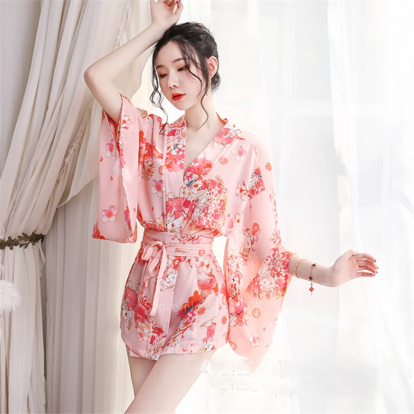 Кимоно Кардиган в японском стиле Sakura Girl Haori Сексуальная атласная пижама юката