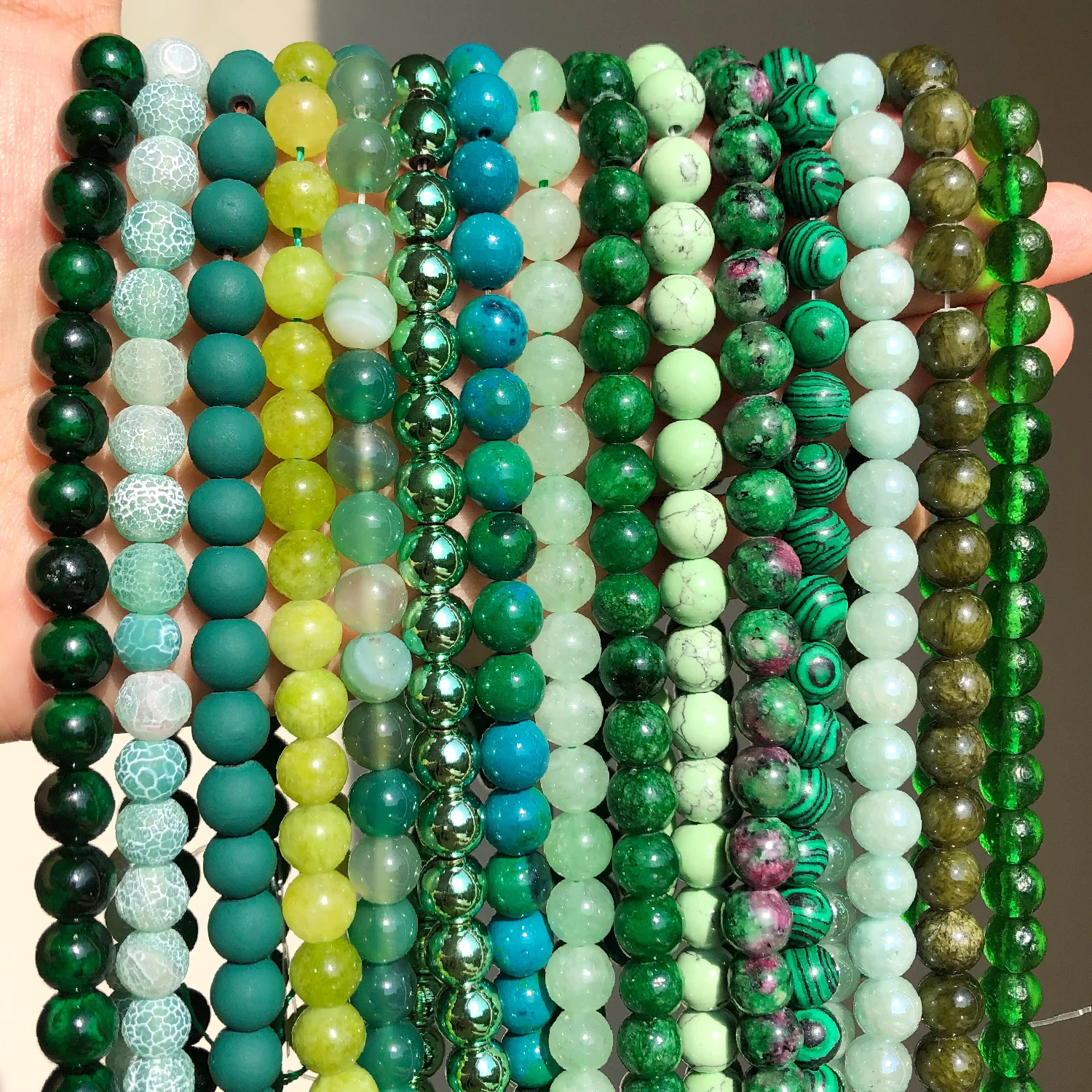 

Green Jades Peridot Turquoises Agates Malachite Round Beads Natural Stone Beads for Jewelry Making DIY Bracelets Necklaces 15''