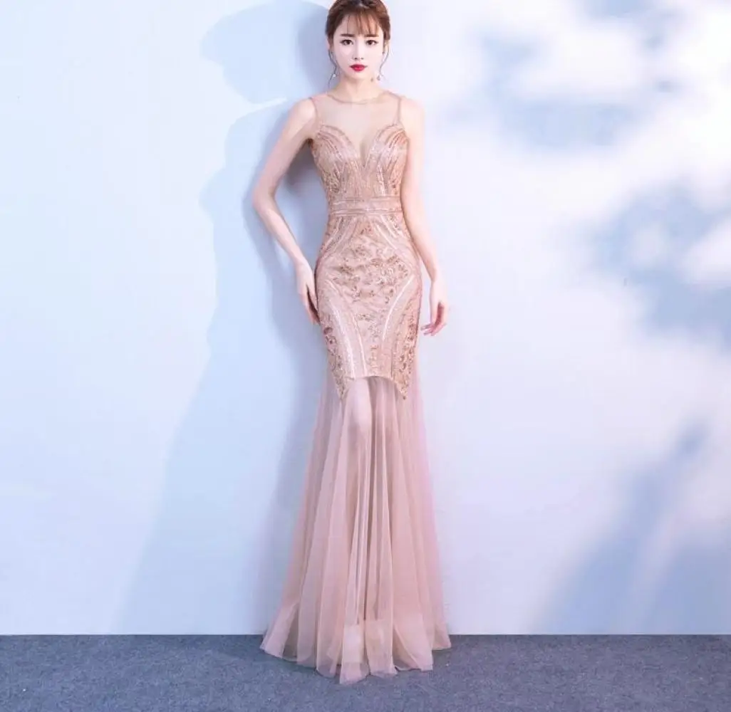 Элегантное платье с блёстками изображением русалки Чонсам Vestidos Чино Восточный