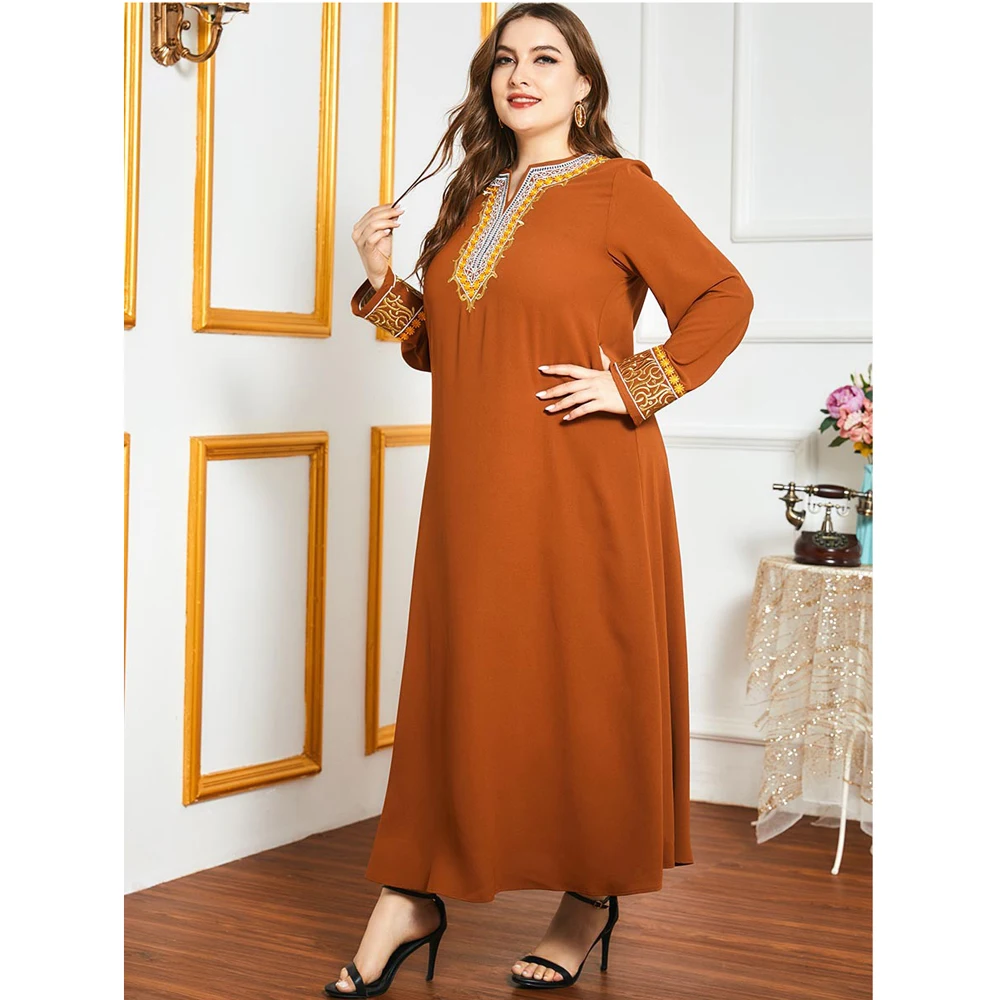 

Plus Size Women Long Dress Muslim Embroidery Abaya Dubai Kaftan Arab Robe Islamic Clothing Turkish Caftan Ramadan Abayas Jilbab