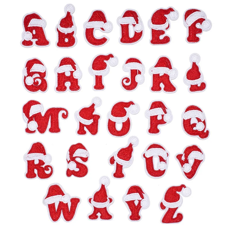 

26PCS Christmas Hat English Alphabet Patches For DIY Children Clothing Sewing Crafts Accessories Decoration Badges Jacket Decor