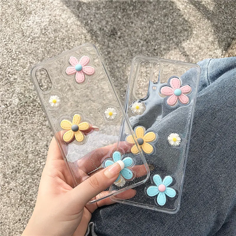 Прозрачный мягкий силиконовый Блестящий 3D чехол с цветами для Huawei Honor 20 Pro 20S Nova 5T 10