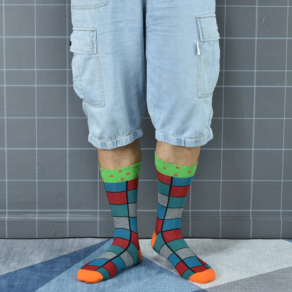 Мужские новые носки из чесаного хлопка 2020 модные дизайнерские цветные квадраты