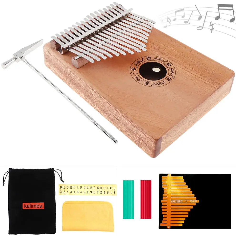 

Thumb Piano 17 Key Kalimba Solid Mahogany Thumb Piano Mbira Natural Mini Keyboard Instrument with 7pcs Accessories